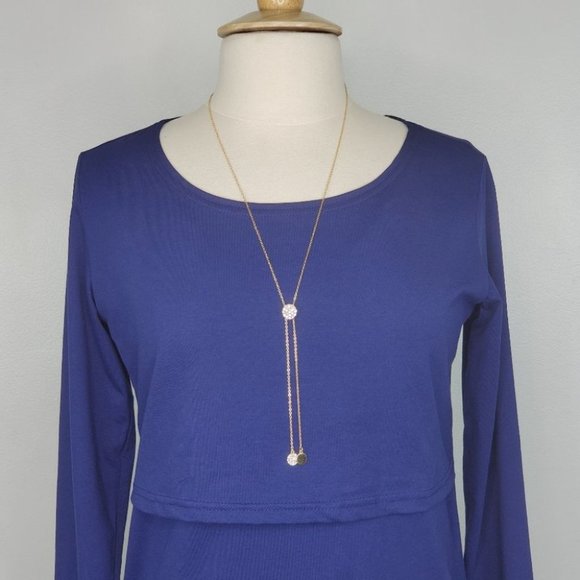 SMALLSHOW Navy Long Sleeve Knit Maternity Nursing Top NEW NWT Size M - Picture 2 of 13